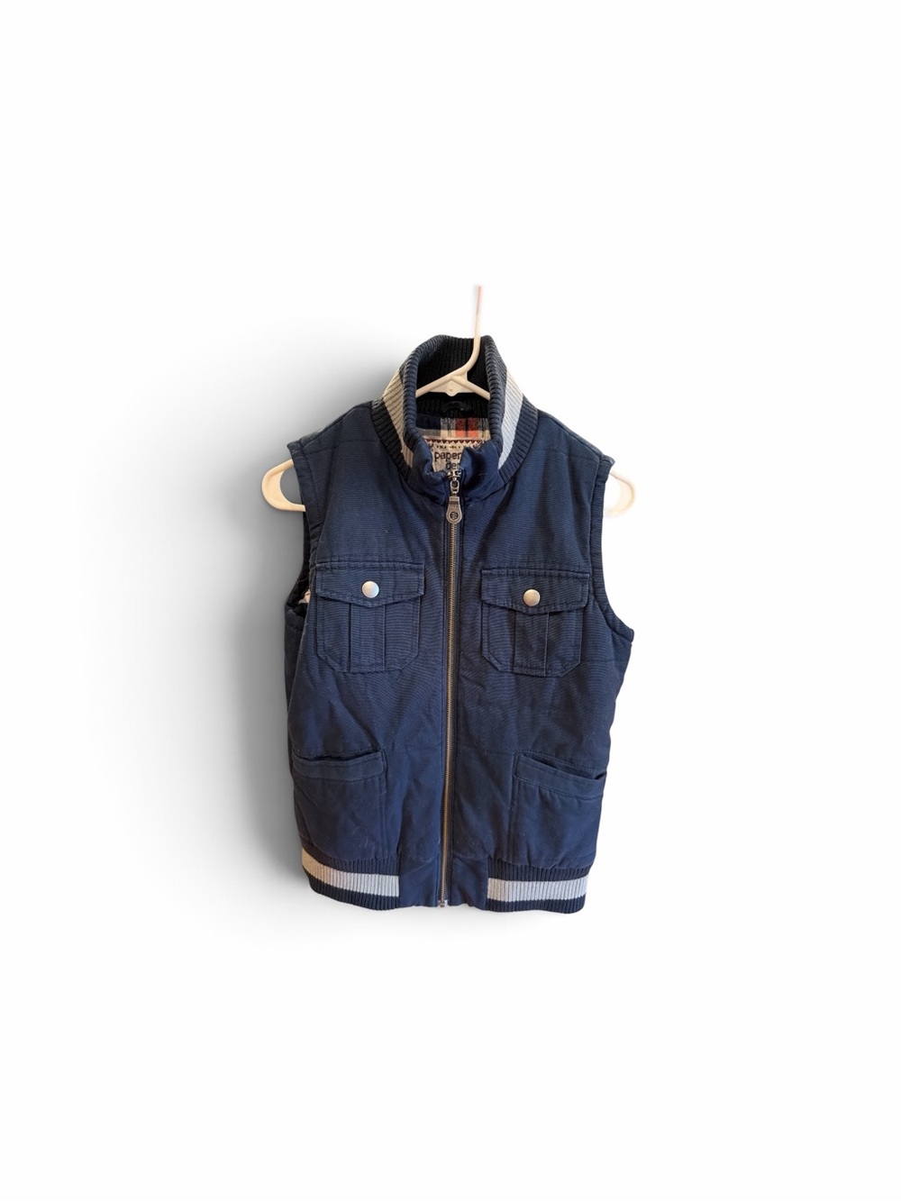 Paper Denim & Cloth Navy Quilted Vest with Orange Plaid Lining - Picture 2 of 5